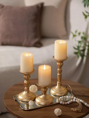 Vista 2 de Sziqiqi Portavelas dorados decorativos: candelabros para pilares, juego de 3 portavelas cónicos para mesa de boda, chimenea, mantel de vacaciones