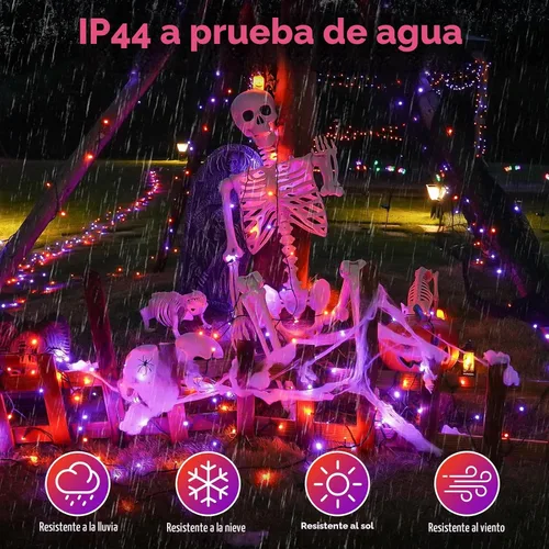 Vista 4 de Guirnalda de luces moradas y naranjas de Halloween, se pueden conectar entre sí, 2 unidades, 164 pies, 400 LED, 13 modos, impermeable