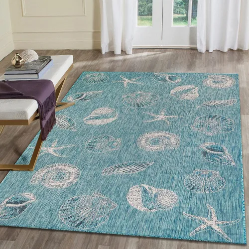 Vista 54 de Liora Manne Marina - Alfombra de área duradera de mezcla sintética tejida a máquina para interiores/exteriores - Gráfico contemporáneo océano global