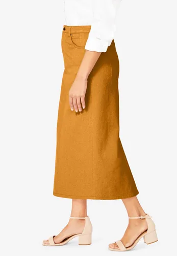 Vista 4 de Jessica London Falda de mezclilla clásica de algodón para mujer, talla grande, con bolsillos