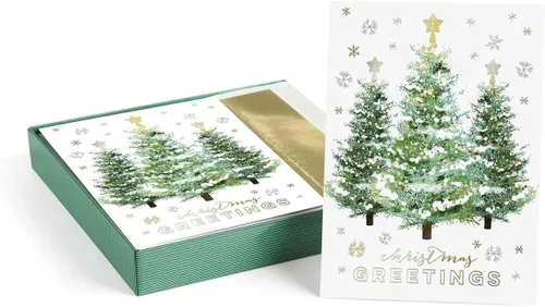 Vista 7 de Canopy Street Masterpiece Árboles contemporáneos con papel de oro para tarjetas festivas / 15 tarjetas de Navidad modernas en caja con sobres