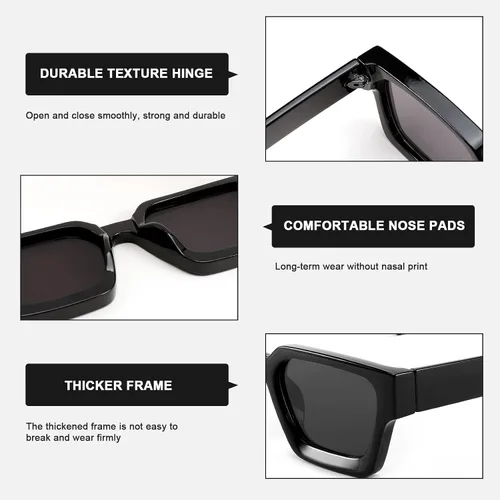 Vista 6 de YuJian Gafas de sol cuadradas para mujeres y hombres, marco grueso retro, diseño simple, a la moda, rectangular, sombras YJ3093