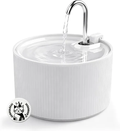Vista 8 de Fuente de agua de cerámica para gatos, fuentes para gatos de 2.2 L/74 onzas para beber en interiores, fuente de agua para mascotas con bomba ultra