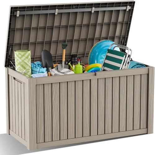 Vista 8 de DRATO Caja de almacenamiento para cubierta de 31 galones, caja de almacenamiento para exteriores para cojines de patio, herramientas de jardín, caja
