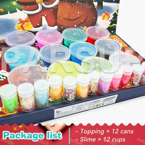 Vista 2 de Calendario de Adviento de Slime de Navidad 2025 para Niños, Set de Regalo Sorpresa de Fiesta de Cristal para Niños, Calendario de Cuenta Regresiva