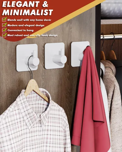 Vista 5 de Auxmir Ganchos adhesivos resistentes de 22 libras (máx.), paquete de 5 toalleros autoadhesivos sin daños, acero inoxidable para abrigo, impermeable