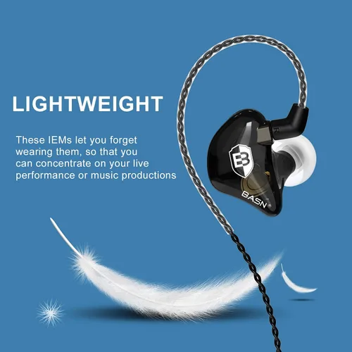 Vista 4 de BASN Bsinger BC100 - Auriculares con monitor de oído, ajuste universal, aislamiento de ruido, auriculares IEM para músicos, cantantes, audiófilos