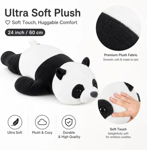 Vista 3 de Almohada de peluche de oso panda gigante de 24" lindo, almohada de cuerpo suave, juguete de animales de peluche de panda grande, regalo para niños
