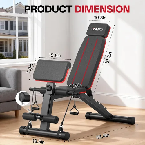 Vista 11 de JOROTO Adjustable Weight Bench, Leg & Back Extension, Preacher Curl Bench