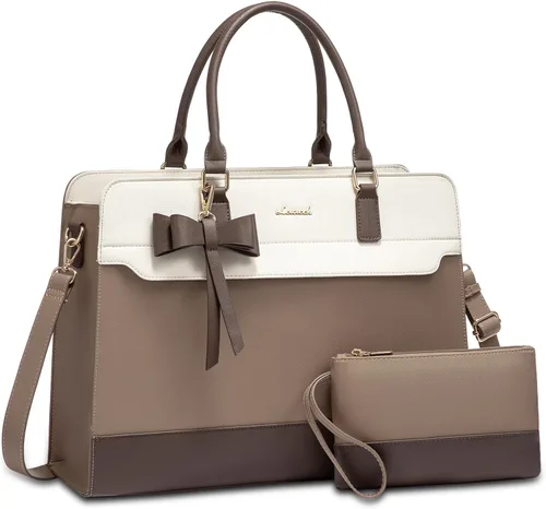 Vista 11 de LOVEVOOK Bolso para laptop de mano para mujer, bolso de trabajo de cuero, bolso de negocios impermeable para profesora, bolso de mano grande