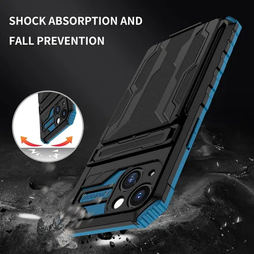 Vista 3 de UBeesize Funda para iPhone 13 con tarjetero 3 en 1 cartera con anillo Kickstand Funda protectora a prueba de golpes TPU+PC Durable Azul