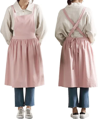 Vista 16 de Delantal vintage para mujer y niñas de jardinería con espalda cruzada y diseño de pinafore