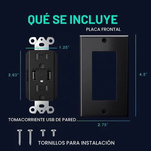 Vista 4 de Dependable Direct - 2 puertos USB de alta velocidad 4.8A y 15 A dúplex, resistencia a la manipulación y receptáculo de pared, incluye placa de pared