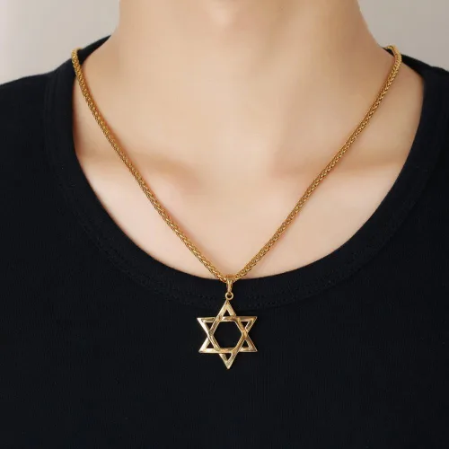 Vista 6 de TTVOVO Joyería judía Magen Estrella de David Colgante Collar Mujeres Hombres Cadena Negro PistolaChapado en Oro 18KAcero Inoxidable Israel Collar