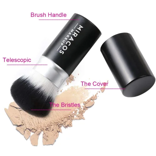 Vista 5 de Brocha de maquillaje retráctil Kabuki para rubor, bronceador, base, polvo, cepillo cosmético facial de viaje Negro