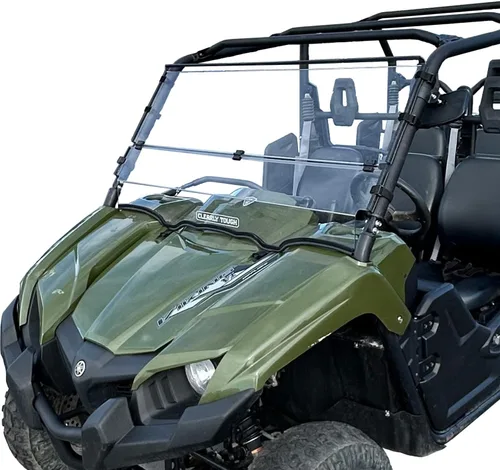 Vista 3 de Claramente resistente parabrisas Yamaha Viking – Full plegable – Resistente a los arañazos – lo último en versatilidad lateral – policarbonato