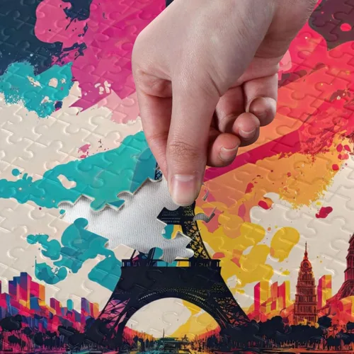 Vista 4 de Painting Paris Jigsaw Puzzle, Paper Wood Composite Material Zigsaw with Storage Bag and Reference Picture Easy to Solve 500/1000 Pieces