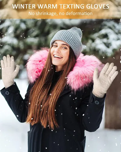 Vista 5 de SATINIOR 3 pares de guantes de invierno para mujer, guantes cálidos para pantalla táctil, guantes de punto trenzado de chenilla, guantes térmicos