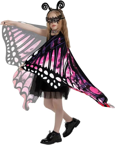 Vista 2 de QUCH Butterfly Costume for Women Butterfly Wings for Women Fairy Wings Cape with Mask and Antenna Headband Halloween Costumes