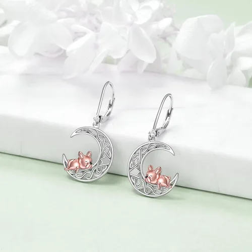 Vista 2 de VONALA Aretes de plata de ley 925 con diseño de bulldog francés, luna y calabaza, regalo de joyería para mujeres y niñas