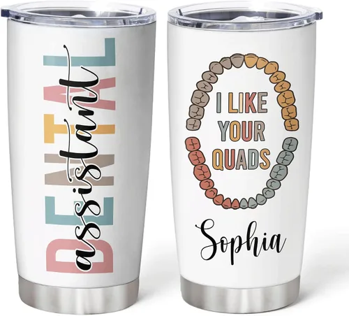 Vista 11 de Hyturtle Vaso personalizado para dentistas, vaso de acero inoxidable con estampado de dientes, 20 onzas con tapa, regalo ideal para dentistas