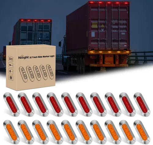 Vista 9 de Nilight 3 Inch Amber Oval LED Marker Lights 10PCS Clear Lens Side Clearance Lights 12V DC IP67 Waterproof Chrome Housing for Semi Truck Trailer RV