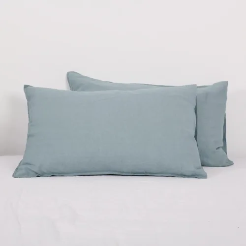 Vista 14 de Simple&Opulence Juego de 2 fundas de almohada 100% lino tamaño Queen, fundas de almohada clásicas azules con cierre superpuesto, protectores
