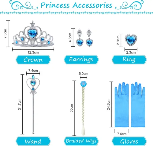 Vista 4 de URAQT Disfraz de princesa para niñas, disfraz de lujo para cumpleaños, cosplay, con accesorios de varita de corona