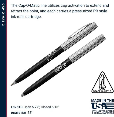 Vista 11 de Fisher Pluma espacial Chrome Space Shuttle Imprint Cap-O-Matic Pen Negro chrome