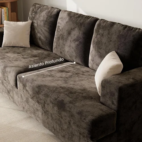 Vista 5 de Camillas marrones de 89 pulgadas para sala de estar, sofá de 3 plazas con asiento profundo, sofá biplaza de gran tamaño para apartamentos y espacios