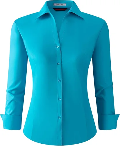 Vista 10 de Alex Vando - Blusa de botones para mujer, sin arrugas, manga larga, casual, para el trabajo