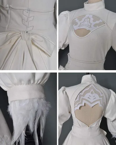 Vista 5 de miccostumes Disfraz de cosplay para mujer, vestido blanco de dos piezas, falda de leotardo