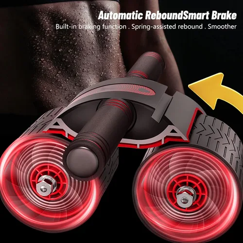 Vista 4 de Rueda abdominal de rebote automático con almohadilla para arrodillarse, rodillo de rueda abdominal con soporte para teléfono móvil