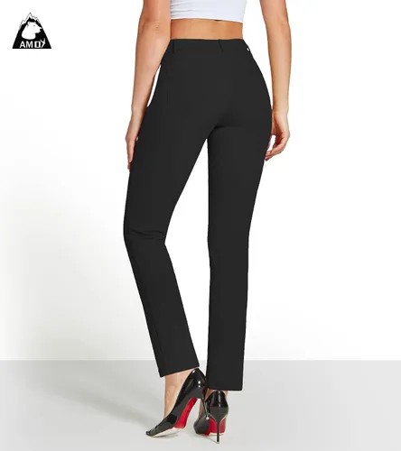 Vista 2 de Amoy Pantalones de vestir para mujer, pierna rectacorte de bota, pantalones de trabajo elásticos, pantalones de oficina, negocios, casual, golf