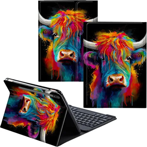 Vista 70 de Funda para Samsung Galaxy Tab S6 Lite 2022/2020 Teclado inalámbrico desmontable y cubierta de cuero PU Funda protectora para tableta para Samsung