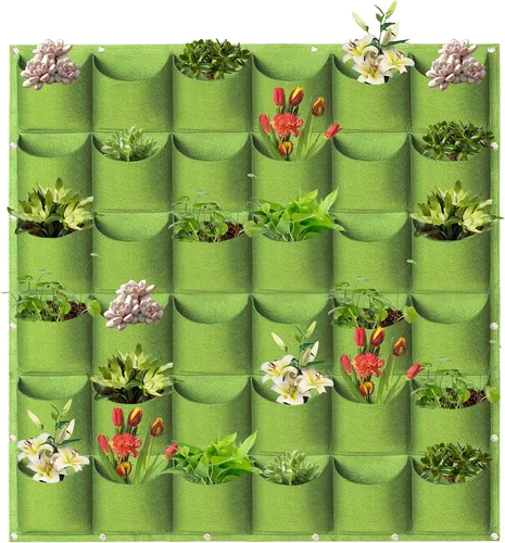 Vista 12 de Bolsas de cultivo colgantes para plantar, 9 bolsillos para colgar en la pared, bolsa de cultivo vertical para jardín interior y exterior, contenedor