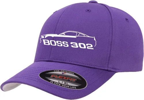 Vista 12 de 2012 2013 Ford Boss 302 Mustang Classic Car Outline Design Flexfit 6277 Gorra de béisbol atlética cabida Negro