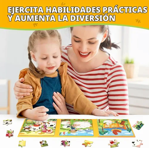 Vista 2 de Rompecabezas magnéticos para niños pequeños de 1 a 3 años, 3 en 1, divertido rompecabezas de granja, rompecabezas de viaje para niños, juguete