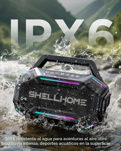 Vista 4 de ShellHome Altavoces Bluetooth 6.0 para exterior, altavoz potente de 80 W (máximo) con graves, 30 horas de reproducción, impermeable IPX6, luces RGB
