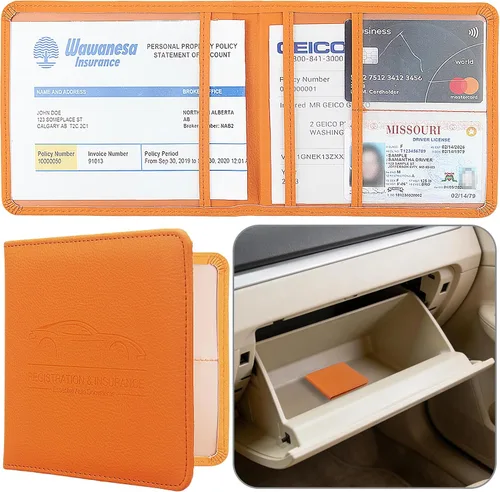 Vista 20 de Soporte para Registro y Seguro de Auto, Organizador de Guantera de Vehículo de Piel Sintética Premium - para Licencia de Conducir, Tarjetas y Negro