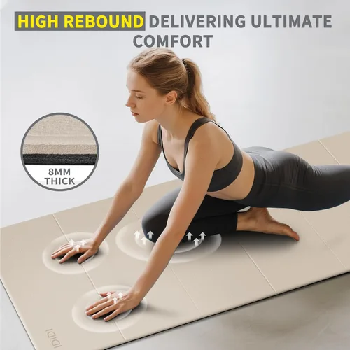 Vista 4 de Esterilla de yoga plegable extra grande de 74 x 31.5 pulgadas, 0.315 pulgadas, de doble cara, antideslizante, ligera, para hombre y mujer, portátil