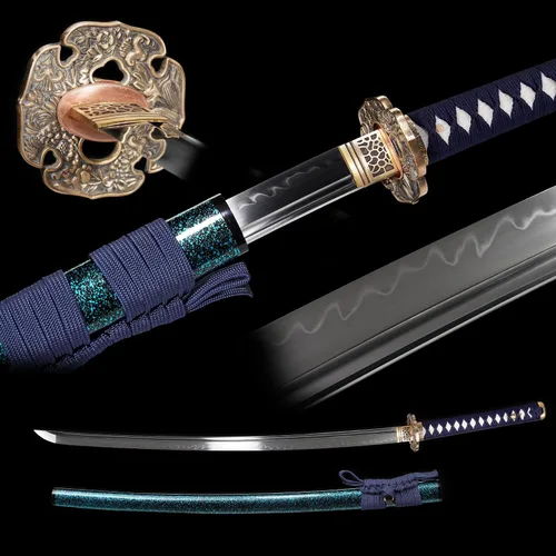 Vista 10 de Katana de acero templado con resorte de arcilla de 41 pulgadas, espada samurái japonesa hecha a mano, espada samurái japonesa de espada completa