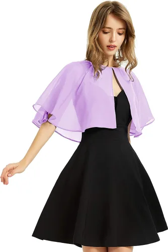 Vista 10 de Chal de gasa suave para mujer, envolturas, chal corto para vestido de noche, boda, capa, bolero, cubierta estilo flapper Negro