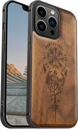 Vista 22 de Carveit Funda magnética de madera para iPhone 13 [madera real dura y TPU suave], funda protectora híbrida de madera única y elegante a prueba