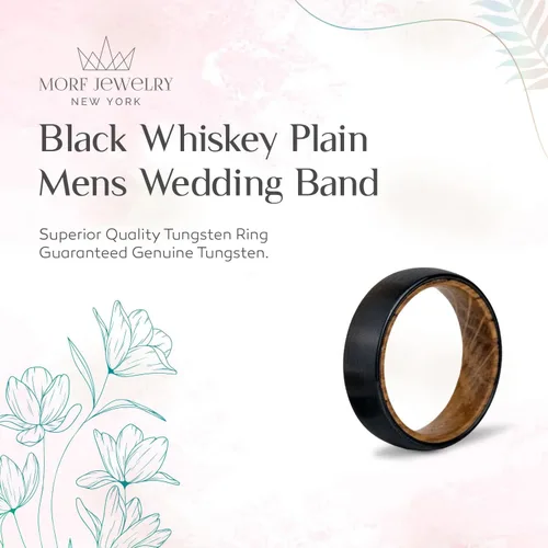 Vista 2 de Anillo de boda de tungsteno con barril de whisky, anillo de madera de tungsteno para boda, anillo minimalista de compromiso para parejas, anillo