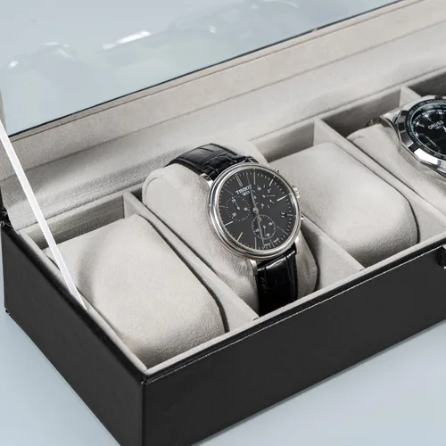 Vista 4 de ProCase Caja de reloj para hombre, estuche de exhibición de reloj con 6 ranuras para hombre, organizador de caja de reloj de piel sintética