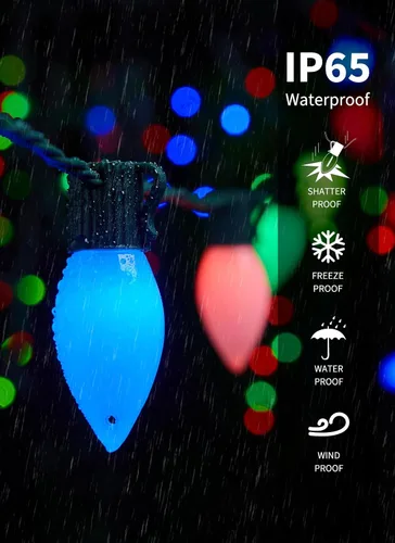 Vista 6 de Brightown Smart Christmas Lights Outdoor, 100 LED C9 Christmas Tree Lights with Remote, APP Controlled, Music Sync, Waterproof Connectable C9 String