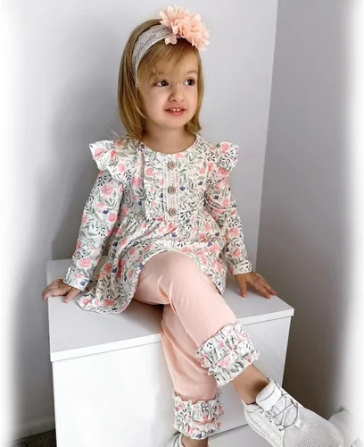Vista 3 de HINTINA Conjunto de ropa de 2 piezas para niña pequeña con volantes y manga larga