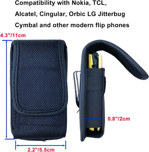 Vista 2 de Funda de nailon con trabillas para cinturón y clip, para Nokia 2660 2760, Alcatel Go Flip4, Cingular, LG TCL Flip 4/3/Pro Classic, Plum Flipper 4G