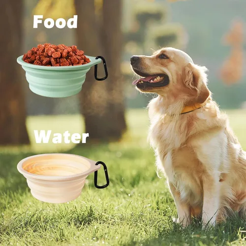 Vista 5 de PetBonus 2-Pack Silicone Collapsible Dog Bowls and Dog Collar Safety Clip